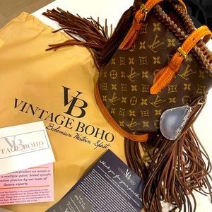 Vintage Boho petit French tote bucket back